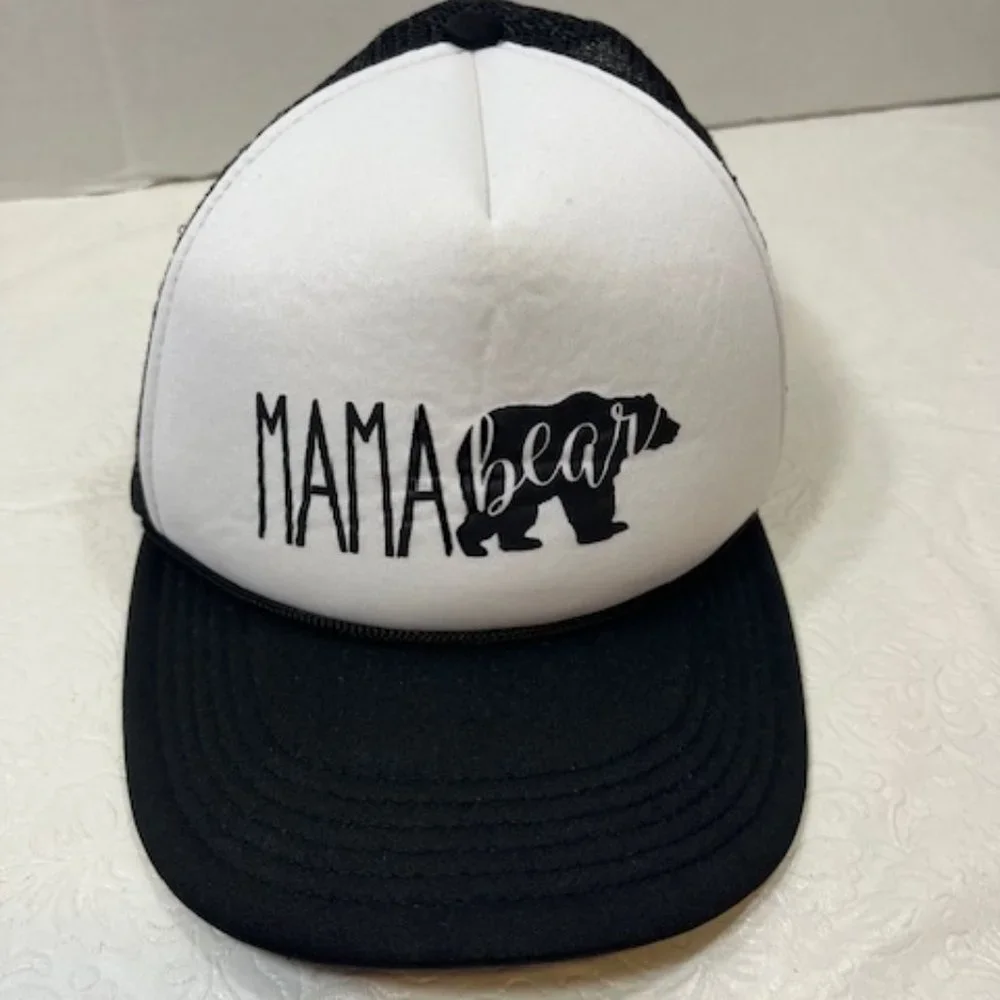 Mama Bear Mesh Black White Baseball Trucker Style Adjustable Hat Cap